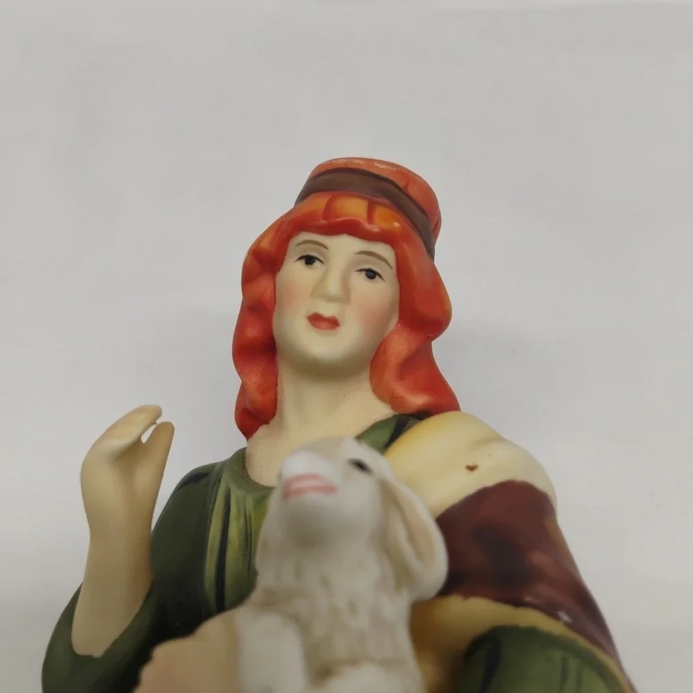 O'Well Christmas Nativity Figurine Shepherd With Sheep Lamb Ceramic Porcelain‎